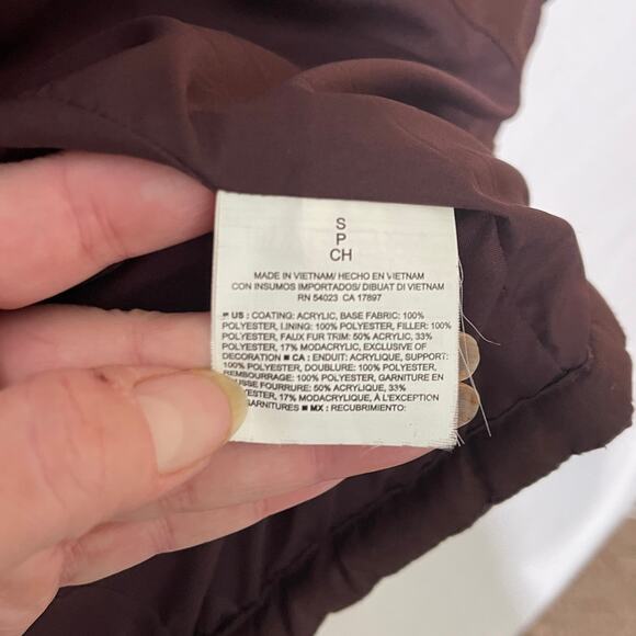 Old Navy Long Puffer Coat Womens Small Brown Winter Parka Fur Hood Insulated - Picture 6 of 13